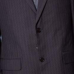 Pre Owned Loro Piana Striped Black Wool Canvas Suit L 
