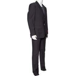 Pre Owned Loro Piana Striped Black Wool Canvas Suit L 