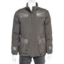 Pre Owned Loro Piana Brown Synthetic Leather Patch Detail Down Jacket XS