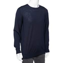 Pre Owned Loro Piana Navy Blue Wool Long Sleeve Sweater XXXL