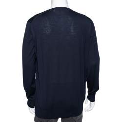 Pre Owned Loro Piana Navy Blue Wool Long Sleeve Sweater XXXL