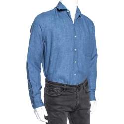 Pre Owned Loro Piana Blue Linen Button Front Shirt L
