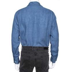 Pre Owned Loro Piana Blue Linen Button Front Shirt L