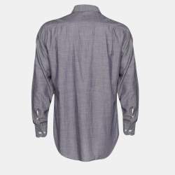 Pre Owned Loro Piana Purple Cotton Cashmere Button Front Shirt M