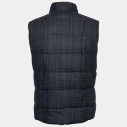 Pre Owned Loro Piana Blue Checkered Wool Sleeveless Puffer Jacket L