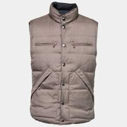 Pre Owned Loro Piana Blue Checkered Wool Sleeveless Puffer Jacket L