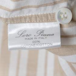 Pre Owned Loro Piana Beige & White Striped Cotton Button Front Shirt L
