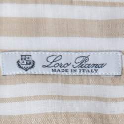 Pre Owned Loro Piana Beige & White Striped Cotton Button Front Shirt L