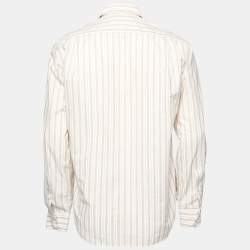 Pre Owned Loro Piana Beige & White Striped Cotton Button Front Shirt L