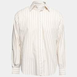 Pre Owned Loro Piana Beige & White Striped Cotton Button Front Shirt L
