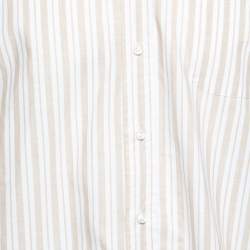 Pre Owned Loro Piana Beige & White Striped Cotton Button Front Shirt L