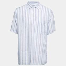 Pre Owned Loro Piana Blue & White Striped Linen Shirt 3XL 