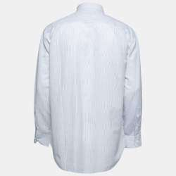 Pre Owned Loro Piana Blue Striped Cotton & Linen Button Down Shirt 2XL