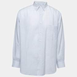Pre Owned Loro Piana Blue Striped Cotton & Linen Button Down Shirt 2XL