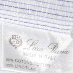 Pre Owned Loro Piana Blue Striped Cotton & Linen Button Down Shirt 2XL