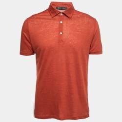 Pre Owned Loro Piana Orange Linen Short Sleeve Polo T-Shirt L