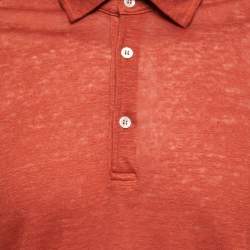Pre Owned Loro Piana Orange Linen Short Sleeve Polo T-Shirt L