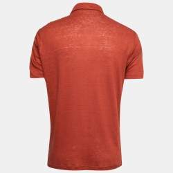 Pre Owned Loro Piana Orange Linen Short Sleeve Polo T-Shirt L