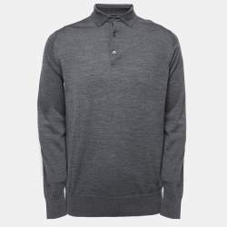 Pre Owned Loro Piana Grey Wool Long Sleeve Polo T-Shirt XL