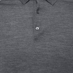Pre Owned Loro Piana Grey Wool Long Sleeve Polo T-Shirt XL