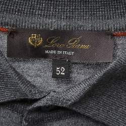Pre Owned Loro Piana Grey Wool Long Sleeve Polo T-Shirt XL