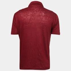 Pre Owned Loro Piana Maroon Linen Polo T-Shirt L