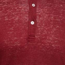 Pre Owned Loro Piana Maroon Linen Polo T-Shirt L
