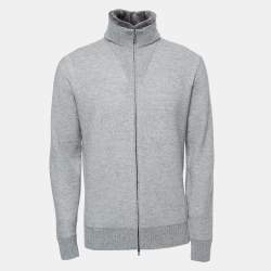 Pre Owned Loro Piana Grey Cashmere Knit Zip-Up Sweater XL