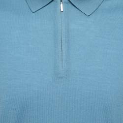 Pre Owned Loro Piana Blue Wool Knit Polo T-Shirt L