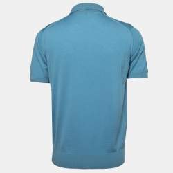 Pre Owned Loro Piana Blue Wool Knit Polo T-Shirt L