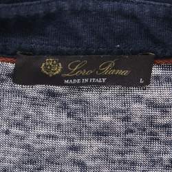 Pre Owned Loro Piana Navy Blue Linen Knit Polo T-Shirt L
