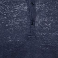 Pre Owned Loro Piana Navy Blue Linen Knit Polo T-Shirt L