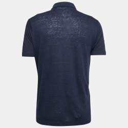 Pre Owned Loro Piana Navy Blue Linen Knit Polo T-Shirt L