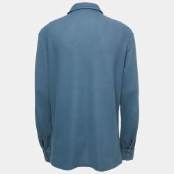 Loro Piana Blue Cotton Knit Full Sleeve Polo T-Shirt XL