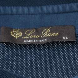 Pre Owned Loro Piana Navy Blue Cotton Pique Short Sleeve Polo T-Shirt XL
