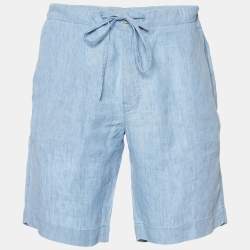 Pre Owned Loro Piana Blue Linen Drawstring Detail Shorts XL