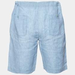 Pre Owned Loro Piana Blue Linen Drawstring Detail Shorts XL