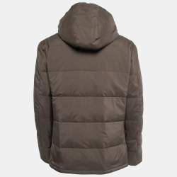 Pre Owned Loro Piana Dusty Brown Synthetic Hooded Down Jacket L