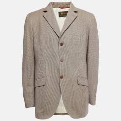 Pre Owned Loro Piana Beige Patterned Cotton Single Breasted Blazer XL