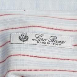Pre Owned Loro Piana White Striped Cotton Button Front Full Sleeve Shirt M