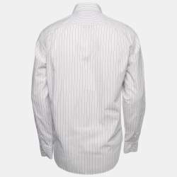 Pre Owned Loro Piana White Striped Cotton Button Front Full Sleeve Shirt M