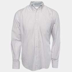 Pre Owned Loro Piana White Striped Cotton Button Front Full Sleeve Shirt M