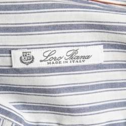 Pre Owned Loro Piana White/Blue Striped Cotton Full Sleeve Shirt M