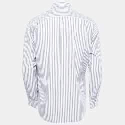 Pre Owned Loro Piana White/Blue Striped Cotton Full Sleeve Shirt M