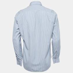 Pre Owned Loro Piana Blue Striped Cotton Full Sleeve Shirt M