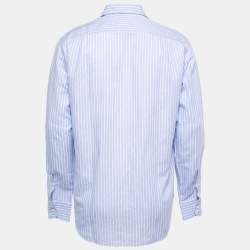 Pre Owned Loro Piana Blue Striped Cotton Blend Button Down Full Sleeve Shirt M