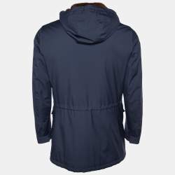 Pre Owned Loro Piana Navy Blue Synthetic Fur Lined Storm System Hooded Jacket S