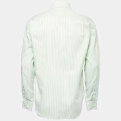 Pre Owned Loro Piana Green Striped Cotton Button Down Shirt L
