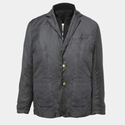 Loro Piana Black/Grey Nylon & Wool Bomber Jacket L