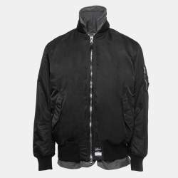 Loro Piana Black/Grey Nylon & Wool Bomber Jacket L